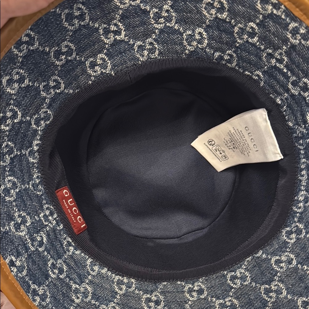 Gucci Denim and Tan Monogram Bucket Hat size M brand new tags 100%  authentic - Picture 9 of 17